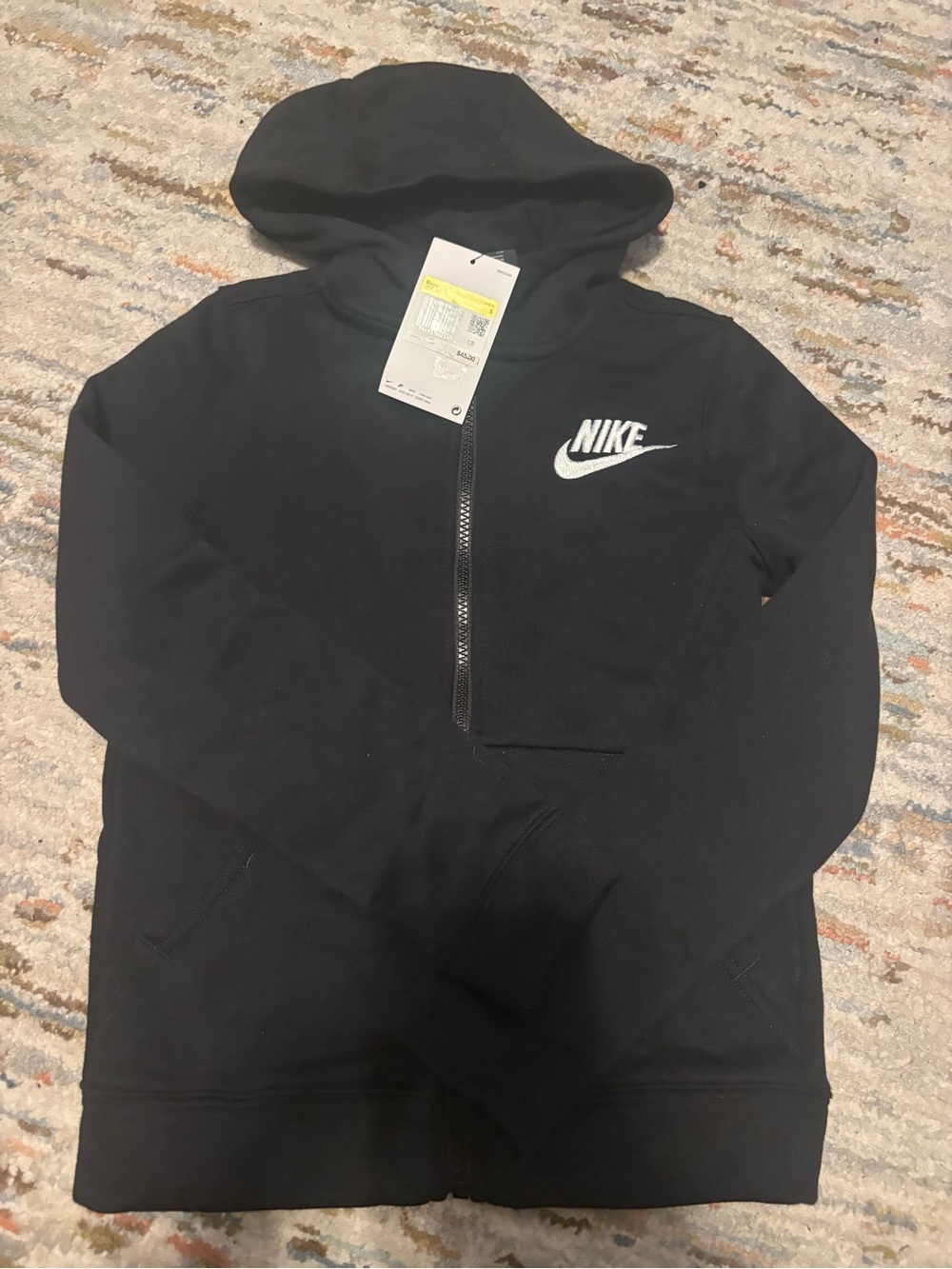 Nike Kids Black Full-Zip Hoodie with White Logo